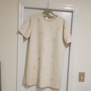 Zara Cream Short Sleeve Dress with Subtle Rhinestone Details